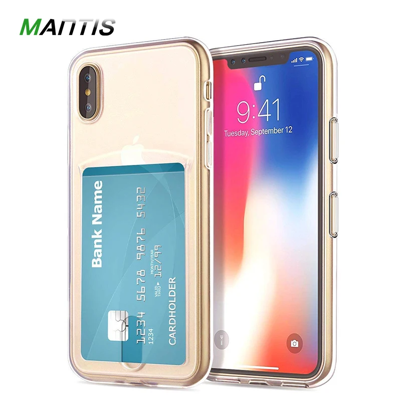 

MANTIS Card Holder Soft Phone Case for iPhone XS Max Clear Cover for iPhone 6 6S 7 8 Plus X XR TPU ID Credit Card Slot Funda