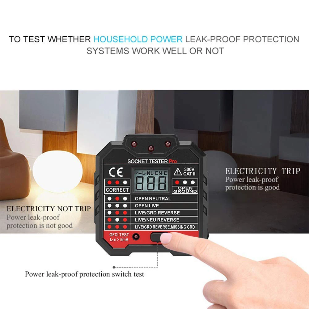 soil ph tester PROTMEX PT106 RCD / GFCI Outlet Electric Socket Tester  Leakage Test With LCD Voltage Testing EU Plug carpenter tape measure