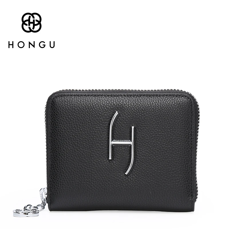 

Famous Design Top Quality Cow Genuine Leather Women Wallets Zipper Clutch Coin Purse Bifold Hasp Short Card Dollar Bag Hot HONGU