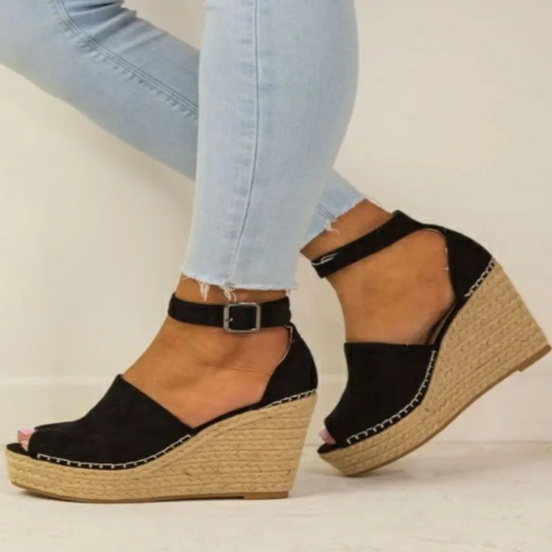

Shoes Sandals Women Fashion Dull Polish Sewing Peep Toe Wedges Hasp Sandals Flatform sandals summer 2019