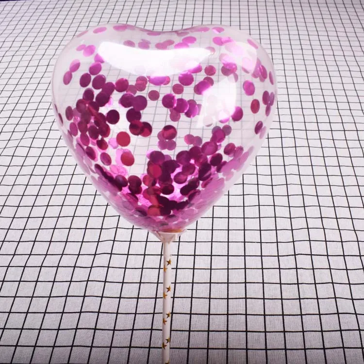 5 комплектов прозрачных конфетти в форме сердца, латексные шары с палочками, стержни для торта на день рождения, свадьбы, дня рождения, украшения - Цвет: rose
