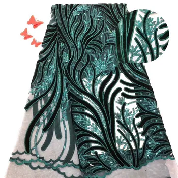 

African Velvet Lace Fabric 2019 High Quality french tulle Lace With Sequins French Lace Fabric For Nigerian Wedding