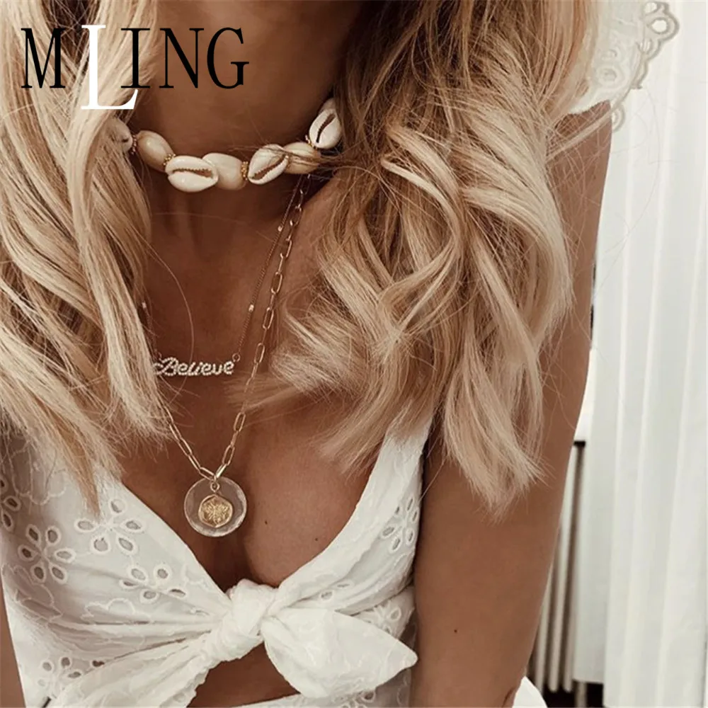 

MLING New Shell Gold Color Choker Necklace For Women Fashion Beach Necklace Collar Fashion Jewelry Gift