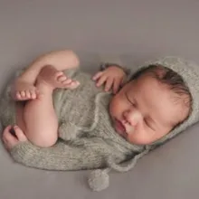 Новорожденный мохер комбинезон handknit комбинезон и чепчик детская одежда Опора Детские ползунки Onesie няня комбинезон и шапка