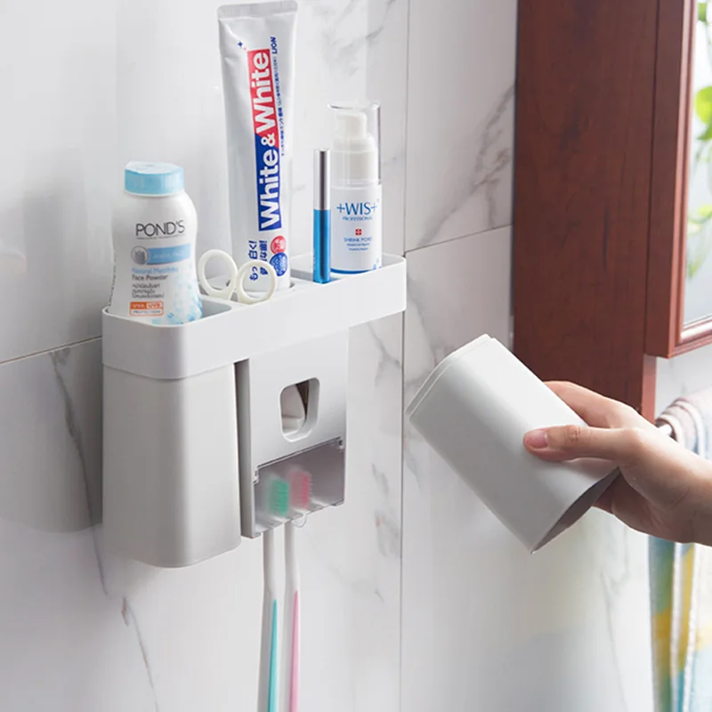

Convenient Magnetic Toothbrush Holder Save Space Storage Dust-proof Bathroom Accessories Automatic Durable Toothpaste Dispenser