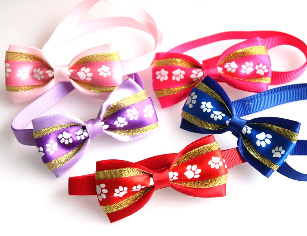 

60PCS Pet Dog Bowties Footprints Pattern Ribbon dog Bow Tes Polyester Neckties Cute Dog Holiday Products