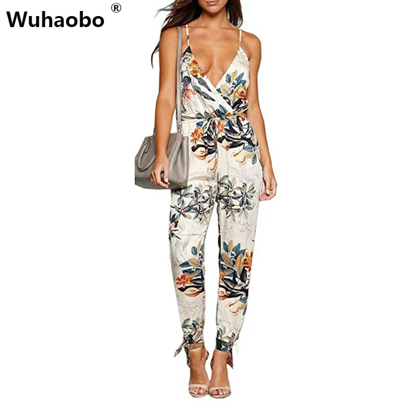 

Wuhaobo Floral Print Cotton Rompers Womens Jumpsuit Plus Size New 2019 Summer Streetwear Split One Piece Jumpsuits Overalls Pant