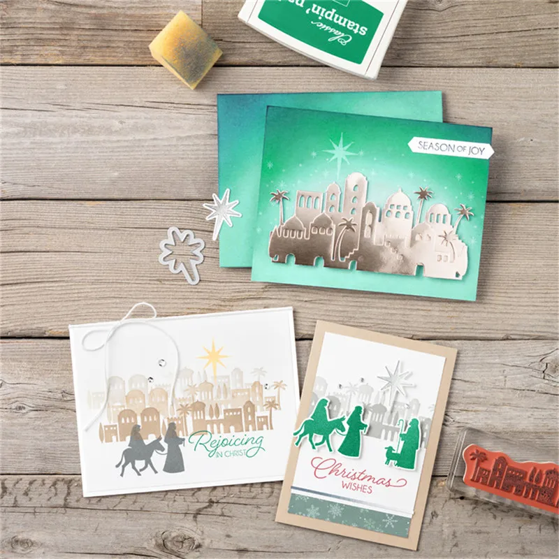 

YaMinSanNiO 10*10cm 42.9x87.9mm Bethlehem Rubber Stamp Clear Christmas Metal Cutting Dies Scrapbooking Dies Stamp Stencil