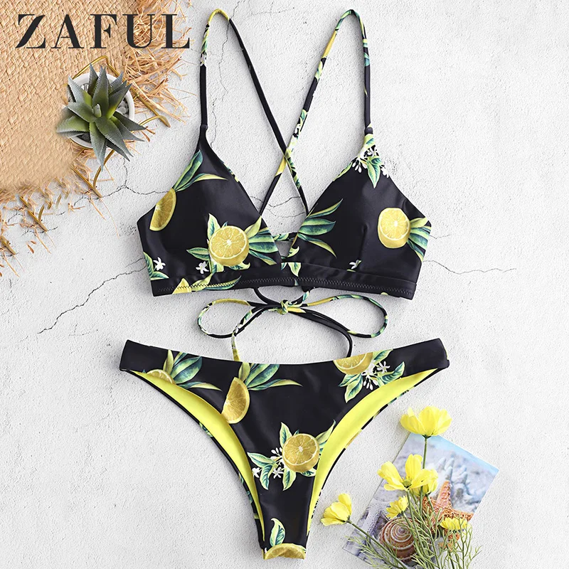 ZAFUL Oranje Fanta Halter Bikini Set Vrouwen Driehoek Back Lace Up Twee
