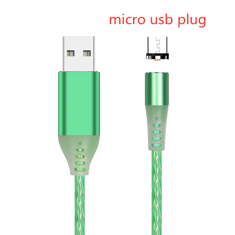 SUNPHG поток световой Магнитный кабель светодиодный светильник Micro USB шнур Тип C кабель зарядного устройства для iPhone samsung мобильный телефон зарядный провод - Цвет: green micro plug