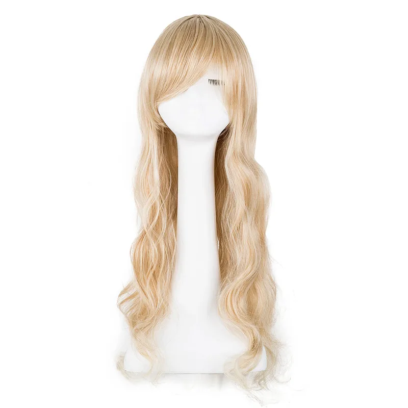 

Cosplay Wig Fei-Show Synthetic Heat Resistant Long Curly Inclined Bangs Blonde Carnival Halloween Hair Women Costume Hairpiece