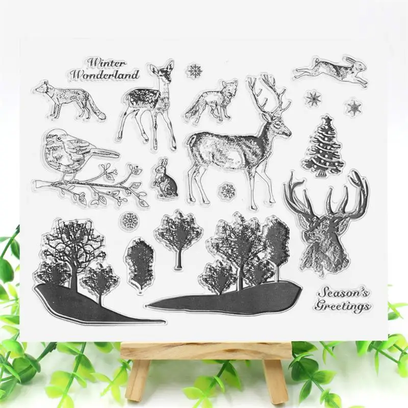 

Elk/Gift Box/Blessing Word/Owl/Fashion Girl Transparent Silicone Stamps Clear Stamp for Scrapbooking DIY Photo Album Diary Book