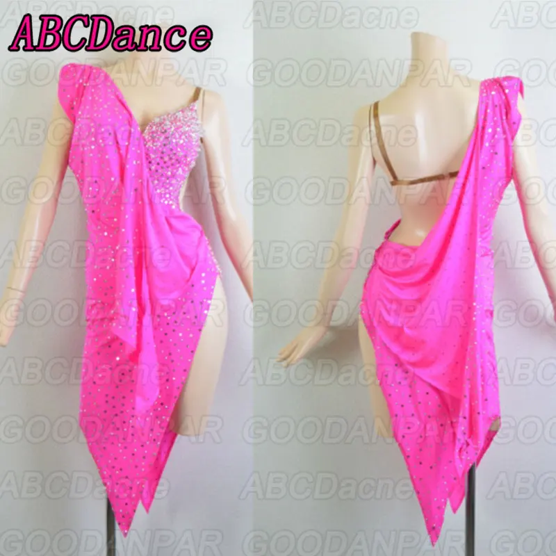 Латинское платье для танцев женское платье ручной работы на заказ для бальных танцев - Цвет: Rose red