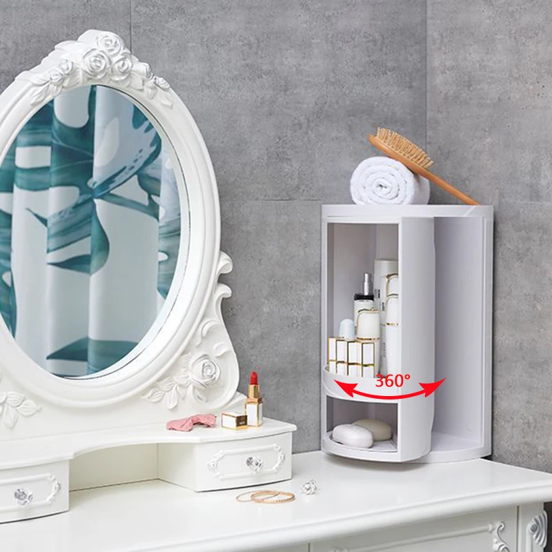  Double layer Rotating Triangle Bathroom Storage Rack Corner Shower Organizer For Cosmetics Paper To - 33006246067
