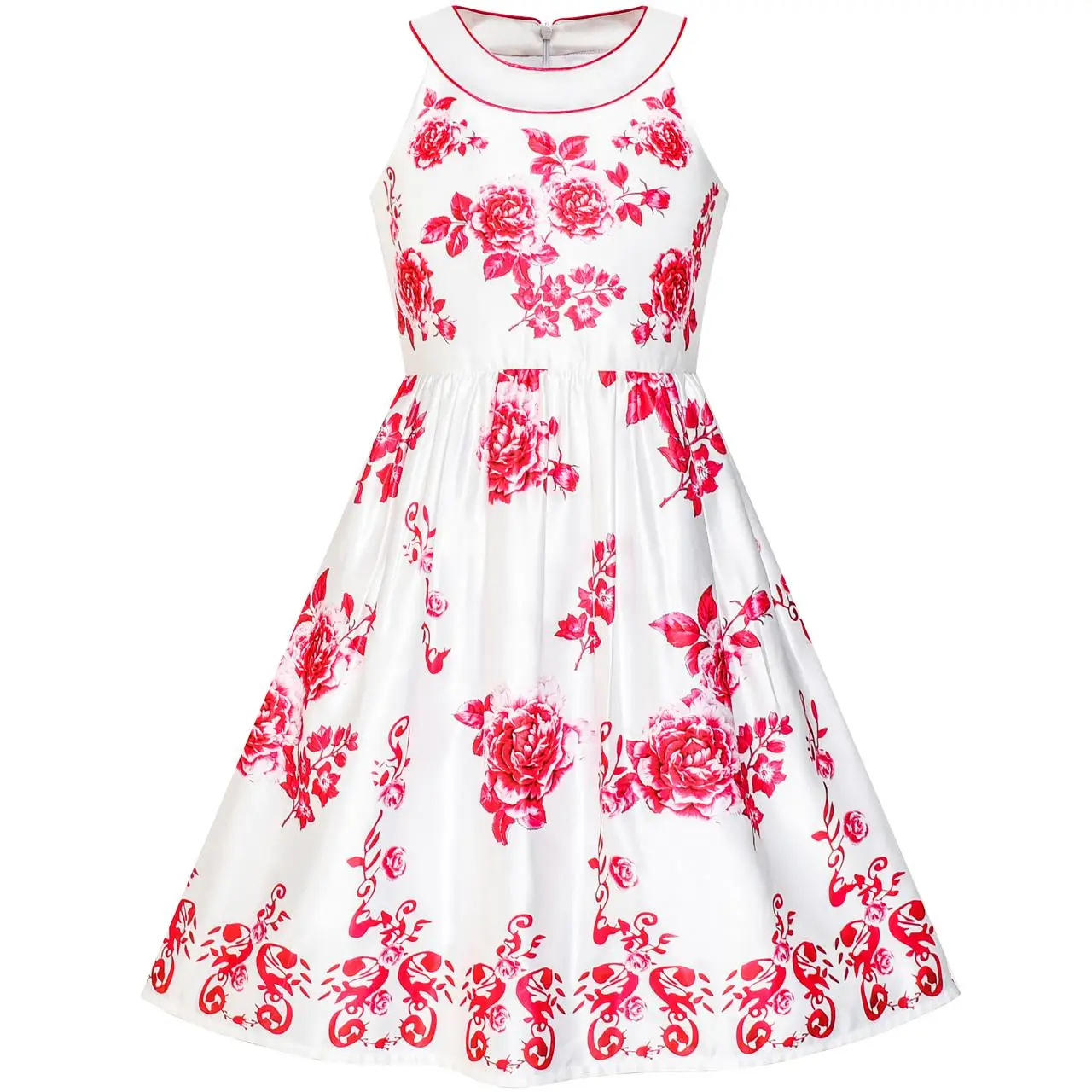 Sunny Fashion платья для девочек новогодние костюмы красный Цветок Недоуздок клеш
