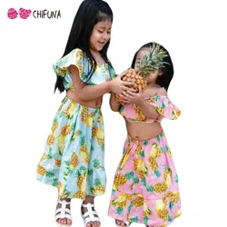 Chifuna комплект летней одежды для маленьких девочек 2018 с принтом ананаса с открытыми плечами топ + юбка пляжный стиль детская одежда 2 шт