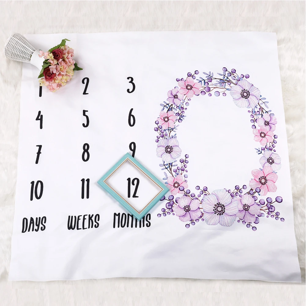 

Monthly Memory Swaddle Unisex Mat Soft Infants Baby Blanket Wraps Toddler Cartoon Letters Cotton Photography Newborn Photo Props