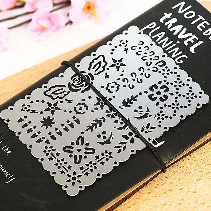 

3 Designs Flower Cutout Drawing Stencils Wave Edges Metal DIY Ruler Bookmark for Notebook Planner Sketch Stainless Steel Ruler