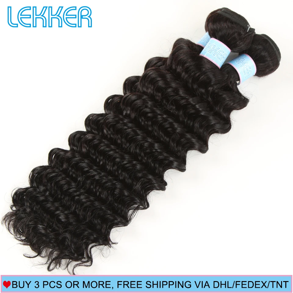 

Lekker Deep Wave Human Hair Bundles 8-26 inch Peruvian Hair Weaves Natural Color Beauty Supply
