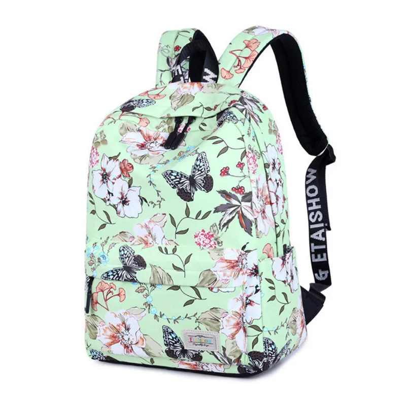 Женские рюкзаки для девочек-подростков с цветочным принтом; школьные сумки для отдыха; рюкзак для ноутбука; женские водонепроницаемые Рюкзаки Mochilas - Цвет: green small