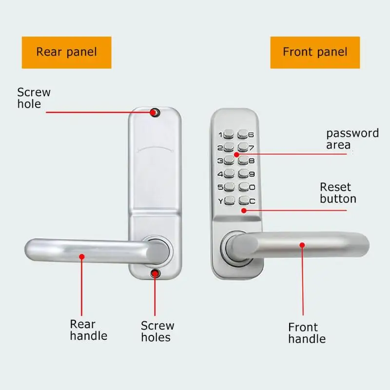 Mechanical Digital Push Button Door Lock Smart Home Keyless Keypad Combination Code Lock Waterproof Password Intelligent Lock
