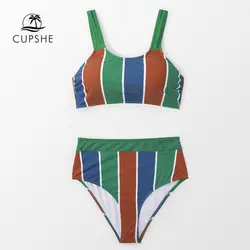 CUPSHE в полоску с высокой талией Танк женские комплекты бикини Boho две штуки купальники 2019 девушка пляж купальные костюмы купальники