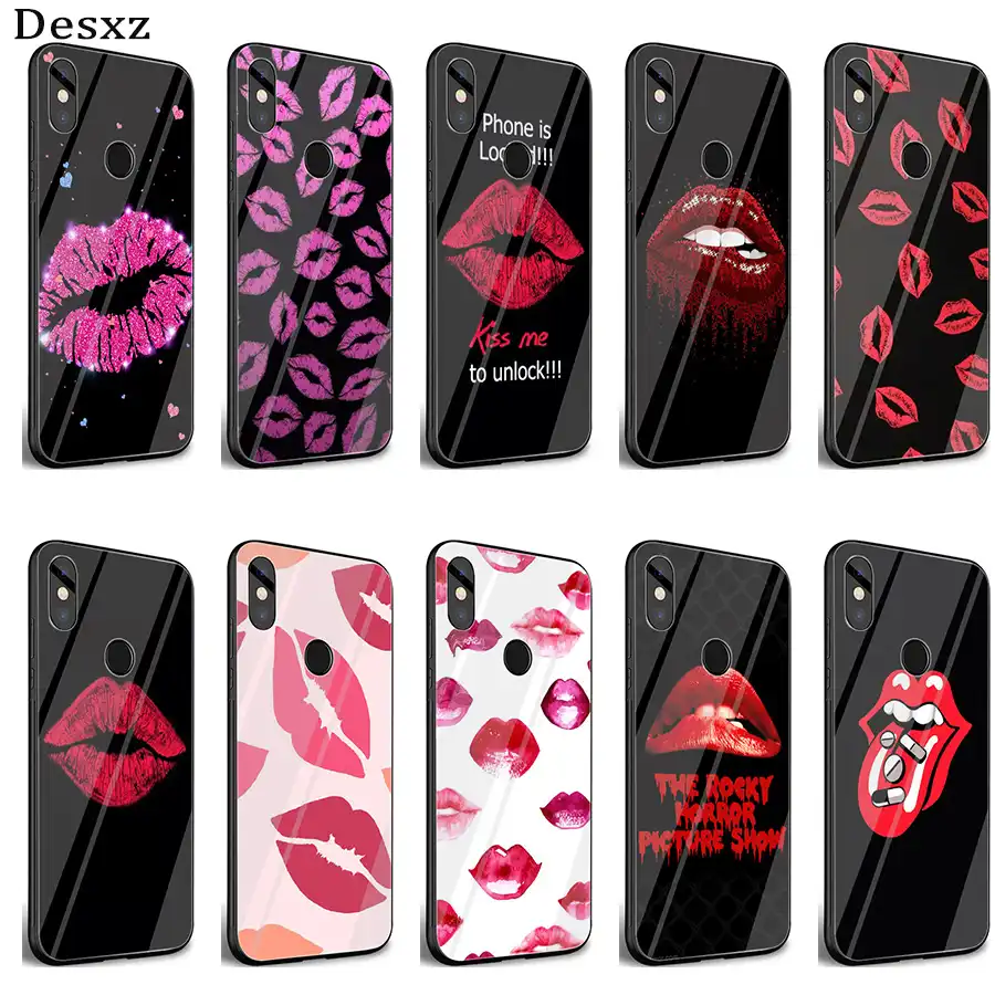 Gerleek ガラスキス私唇口紅ルージュケースカバーシャオ Mi Mi 8 Lite 9 A1 赤 Mi 注 5 6 7 プロ 6a 4x Pocophone F1 Half Wrapped Cases Aliexpress