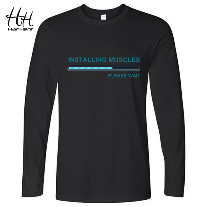 HanHent Забавный дизайн футболка мужская бодибилдинг футболка с длинным рукавом полная Повседневная рубашка хлопковые топы Camiseta Hombre Manga Larga - Цвет: LT5248Black