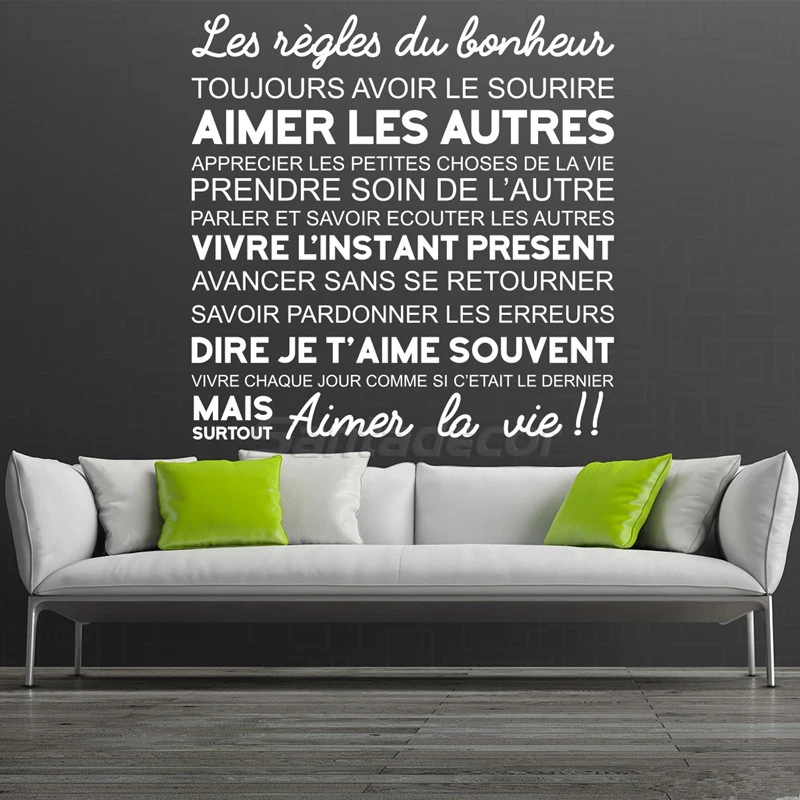 French Citations Wall Sticker Happiness Rules Vinyl Wall Decals Home Decor Living Room Wall Art Decor Aimer La Vie Decoration Wall Stickers Aliexpress