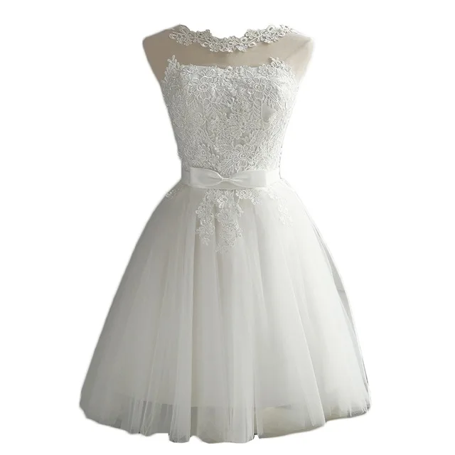 ANGELSBRIDEP платье для выпускного вечера Дешевые линии мини-платья на выпускной вечер чистой шеи серые Короткие вечерние платья для выпускного вечера Mezuniyet Elbiseleri - Цвет: Белый