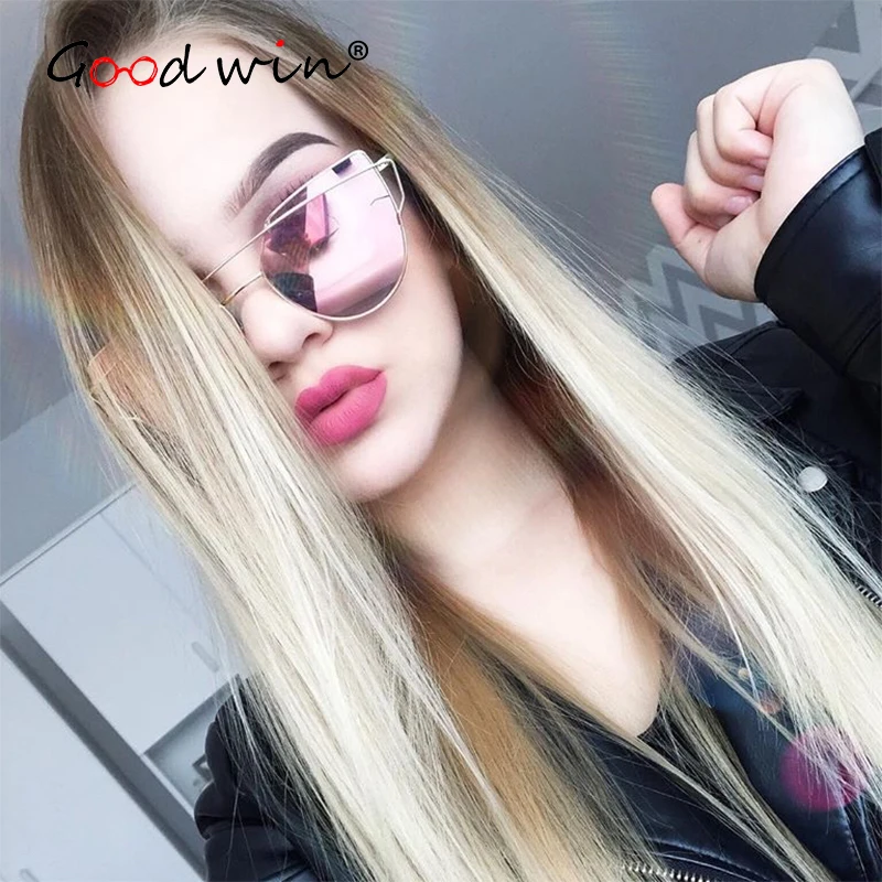 

Good Win Women Cat Eye Sunglasses Brand Designer Female Rose Gold Sun Glasses for Women Pink Mirror Shades For Oculos Feminino