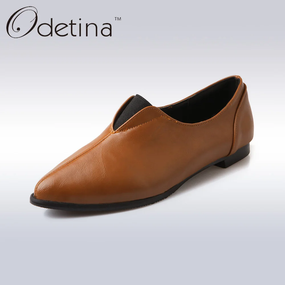 

Odetina Fashion Women Pointed Toe Soft Loafers 2017 Spring&Summer Women Simple Non-slip Flats Handmade Women Slip on Shoes