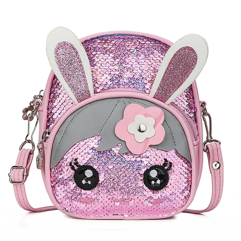 New Cute Kids Toddler Girls Sequin Rabbit Schoolbag Backpack Shoulder Bag Satchel Children Cartoon Backpacks 7 Colors - Color: Pink