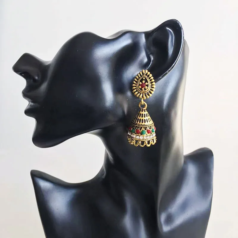 

SUXIE Round Gold Ethnicv Vintage BOHO Indian jewelry Handmade Women Unique Tibetan Earrings Ethnicv Jhumkis Pakistani Chic