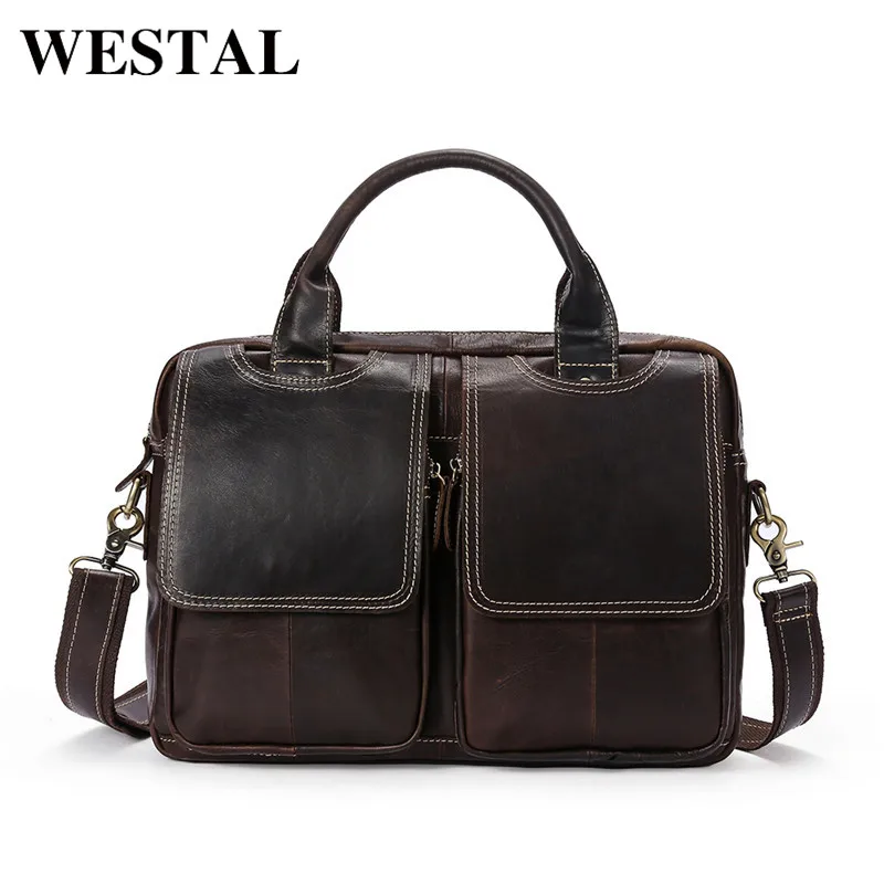 

WESTAL Messenger Bag Men Shoulder Bag Genuine Leather Casual Male man briefcases laptop Men's Crossbody bags for Men 8002