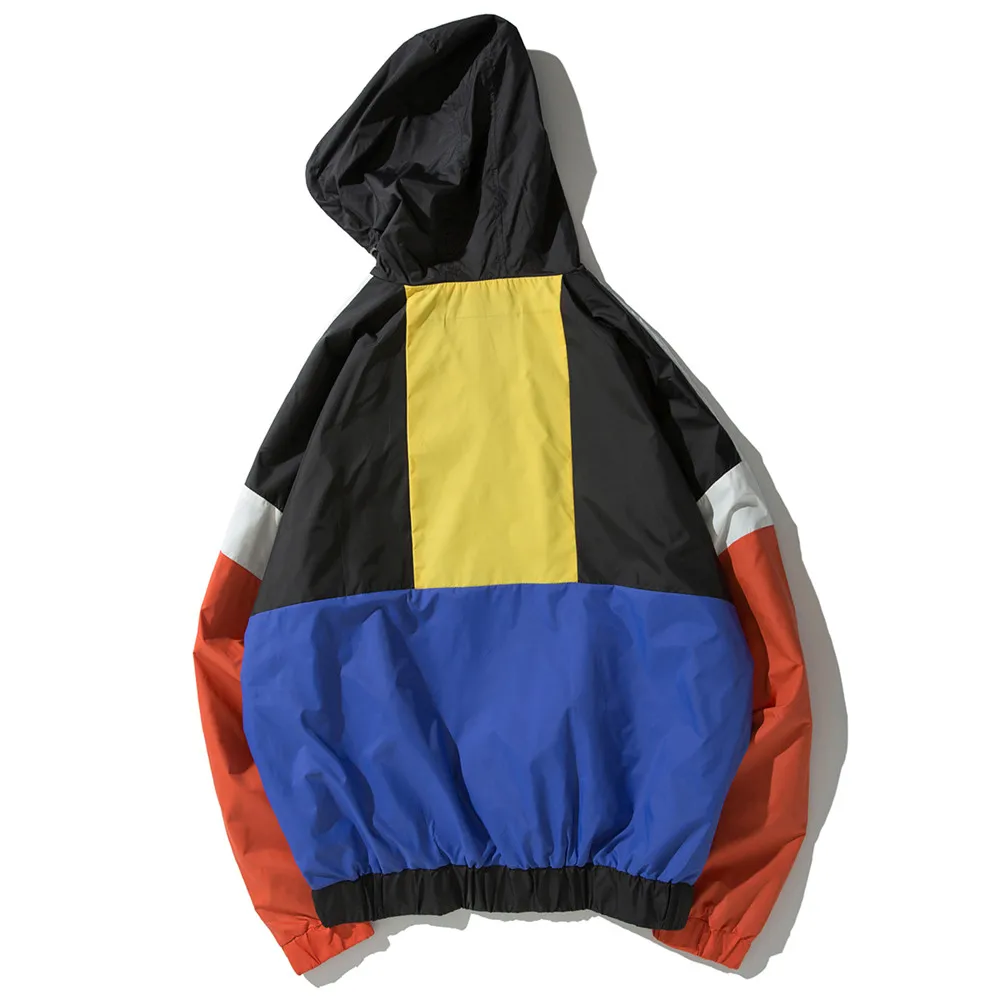 OSCN7 Hip Hop Contrast Color Hooded Jackets Men 2019 Streetwear Loose Casual Women Windbreaker Jackets Varsity Bomber Coat A13