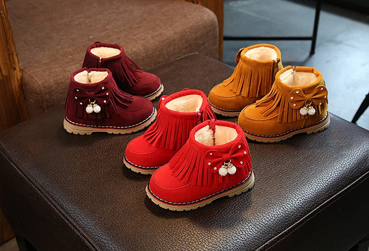 Детские ботильоны; зимние модные детские кожаные ботинки для девочек; Теплая обувь martin; Повседневная плюшевая обувь для малышей;