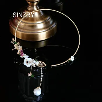 

SINZRY creative handmade natural freshwater pearl flower tassel chokers necklace band for Women party costume jewelry Gift