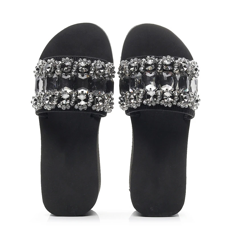 Summer Lady one word drag thick bottom fashion holiday beach shoes anti-skid slippers luxury shoes women designers big size