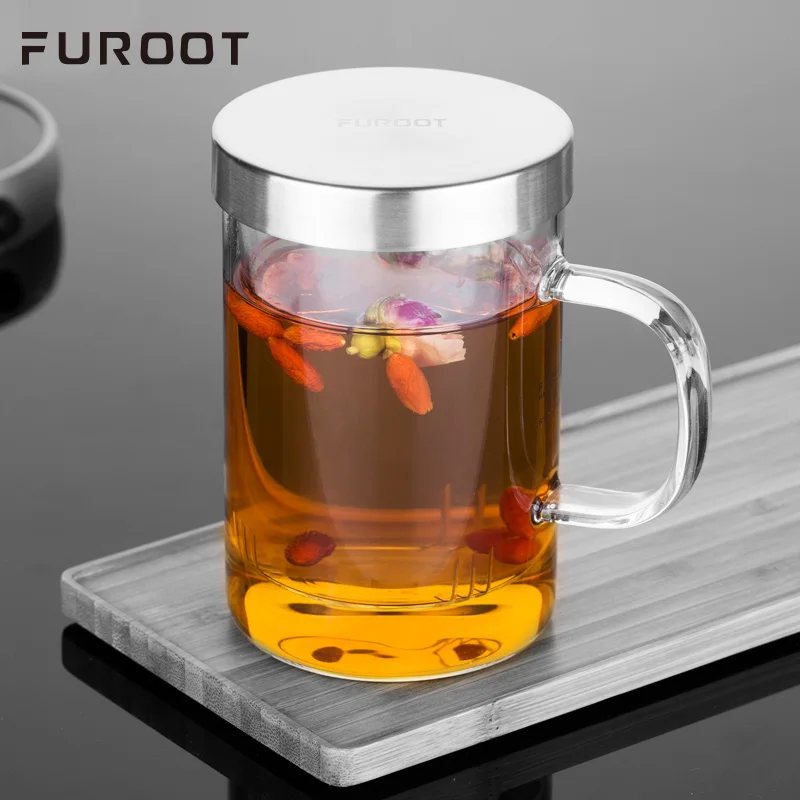Большая чайная кружка FUROOT стеклянная заварка высокое боросиликатное стекло