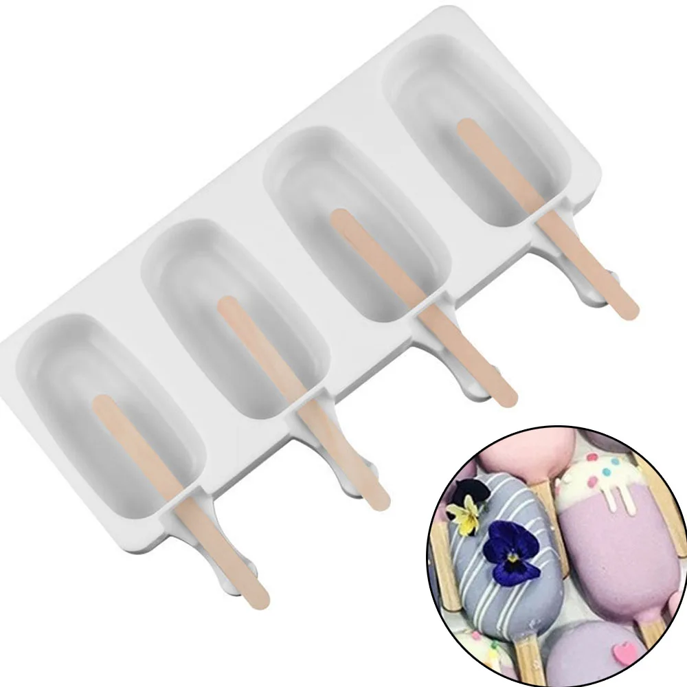 4 Cavities DIY Silicone Freezer Ice Cream Mold Pop Lolly Tray Ice Cube maker Tool candy bar Making Juice Popsicle Molds Stickers 4 Cavities DIY Silicone Freezer Ice Cream Mold Pop Lolly Tray Ice Cube maker Tool candy bar Making Juice Popsicle Molds Stickers