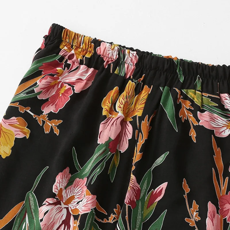 COLROVIE размера плюс V образным вырезом с цветочным принтом Блузка с брюками женский Бохо комплект из двух частей летняя одежда праздничная одежда