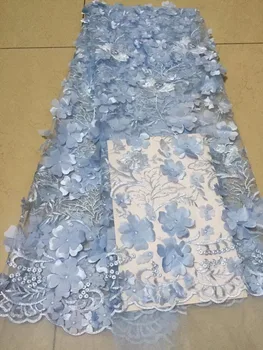 

2018 French Net Lace Fabrics,High Quality 3 d flowers African Tulle Lace Fabrics Mesh Embroidered Wedding Nigeria lace Wedding