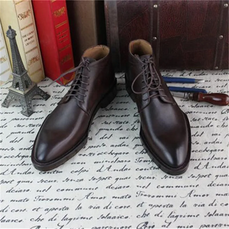 Welted Goodyear Marrón Retro Bespoke Grande Maloneda A Tamaño Cortas Caballero Cuero Botas Mano De Moda Botines Genuino Hecho xg0wnnf8q