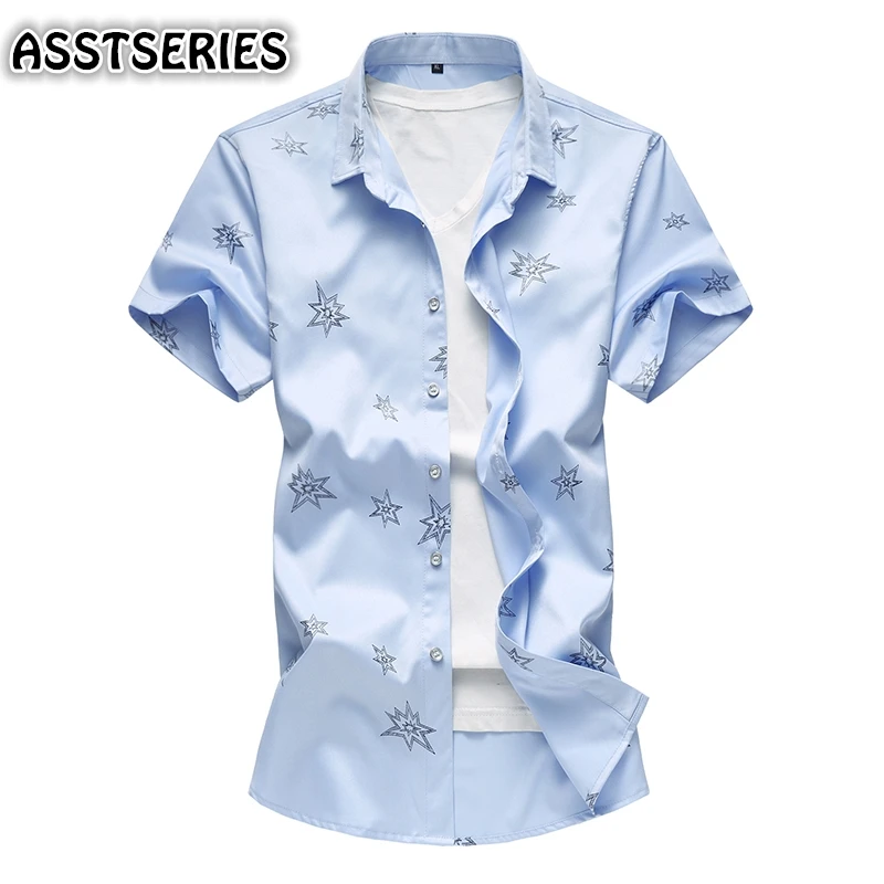 Новая летняя мужская рубашка Высокое качество печать короткий рукав мужская рубашка плюс размер 6xl 7xl Модная брендовая Повседневная гавайская рубашка