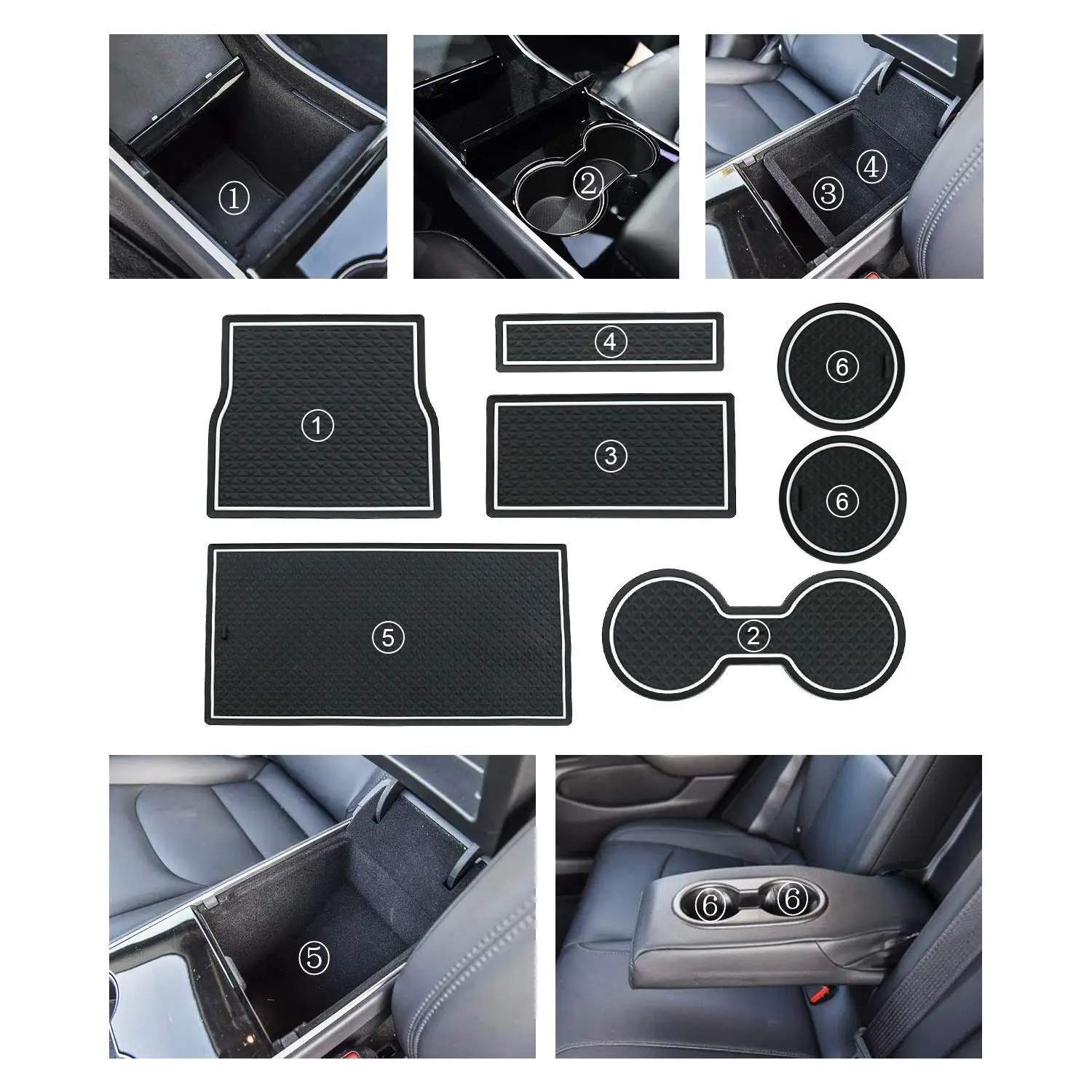 White Cup Holder Door Compartment Liner Accessories Door Mats Gate Slot Center Console Mat Cup Pads for 19-17 Tesla Model 3