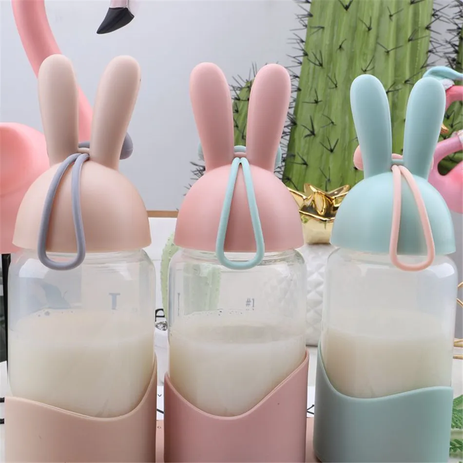 Милый кролик каваи бутылка для воды Корейская Студенческая девушка чашка супер милая стеклянная бутылка для воды с веревкой свежие простые бутылки для молока