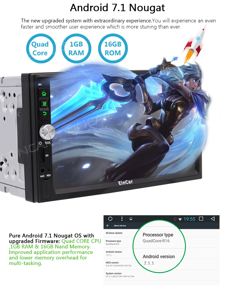 Cheap Touch Screen Car Stereo Supports Bluetooth 2 Din Mirror Link Android 7.1 HD Touch Screen Split Screen Steering Wheel Control GPS 3