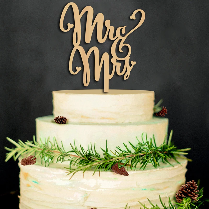 JX-LCLYL Mr and Mrs Cake Topper Wedding Cake Topper Laser Cut Wood Letters Party Decor