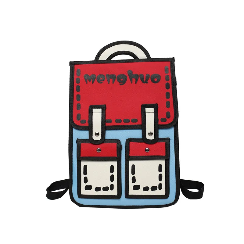 

School Bag New 3D Jump Style 2D Drawing Cartoon Paper Bag Women Backpack Comic Backpack Messenger Tote Backpack Cute Student Bag